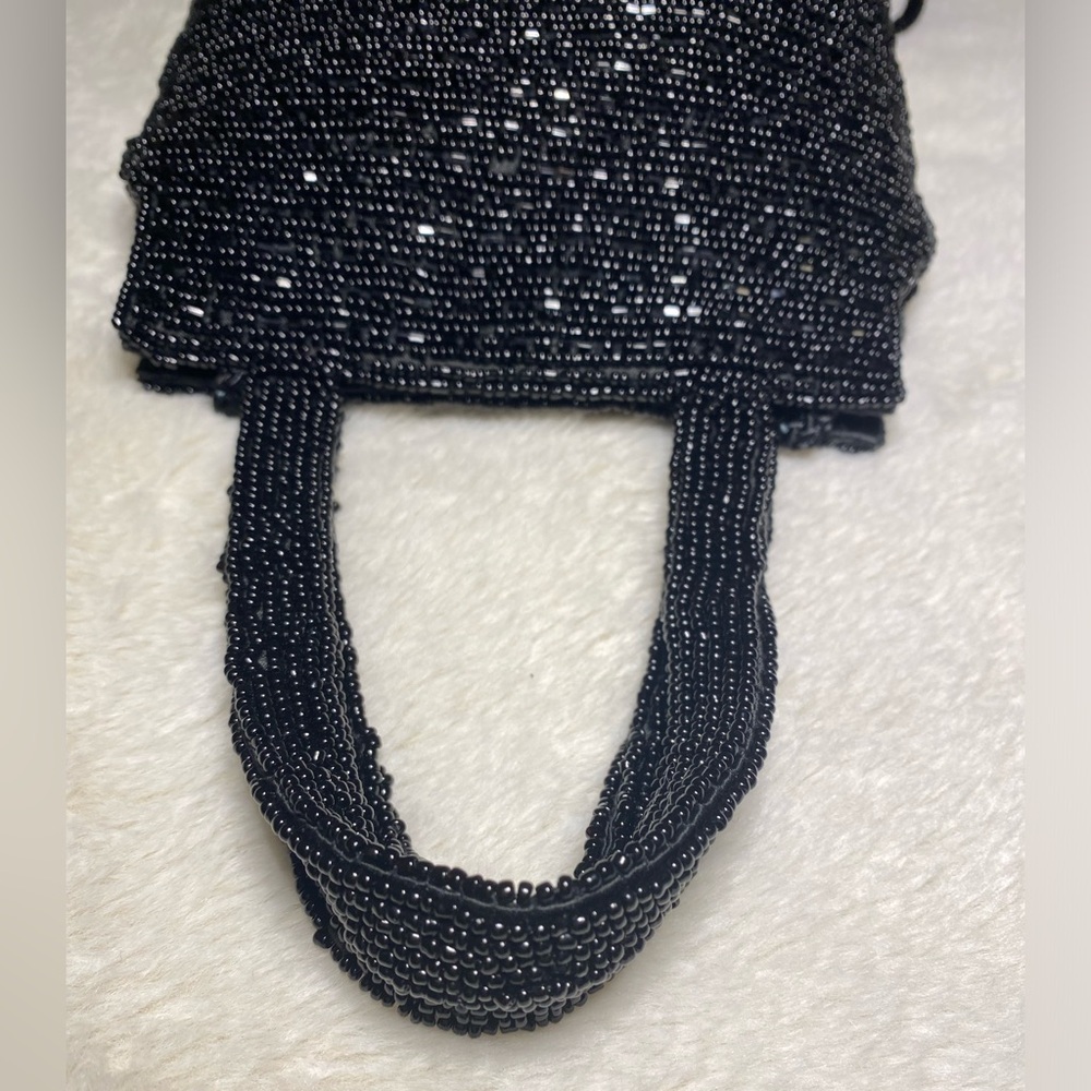 Black Glass-Beaded Evening Bag with Long Strap EUC - Picture 10 of 11